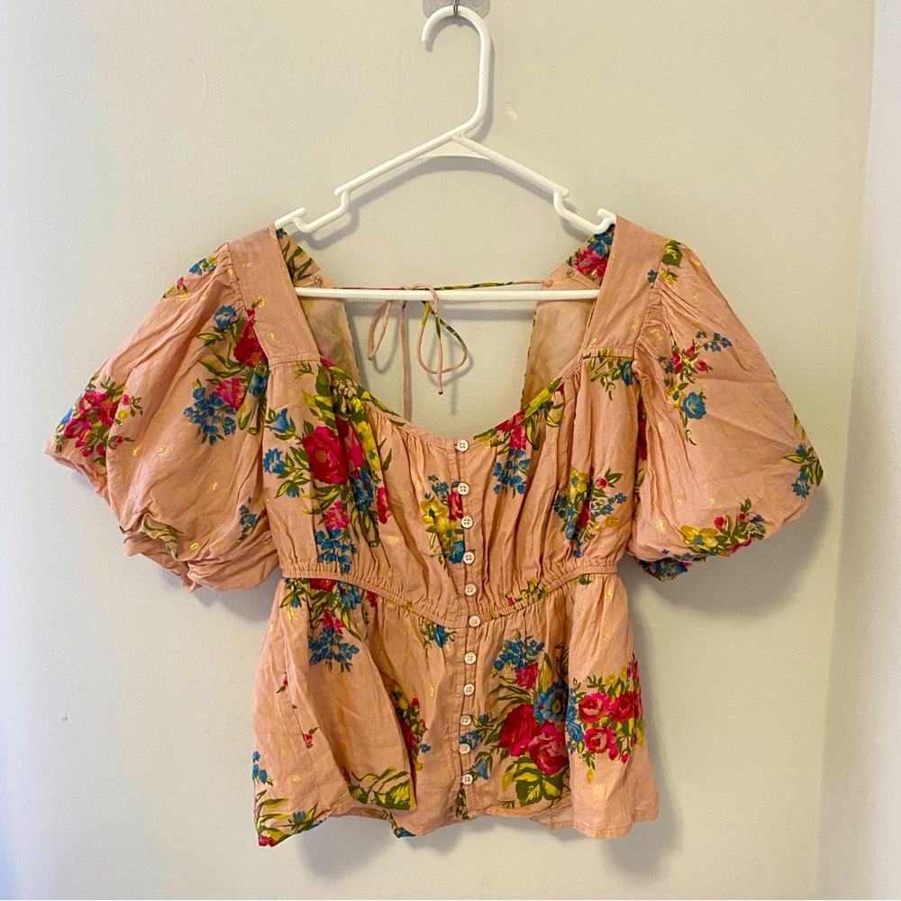 Floral Puff Sleeve Blouse - Pink